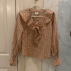 Tuckernuck Brown Plaid Ruffle Blouse